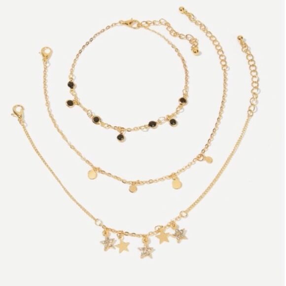 Gold Charming Stacking Anklet Set of 3 NEW - Picture 4 of 4